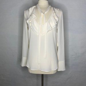 H&M ruffle and tie neck blouse off white size 10
